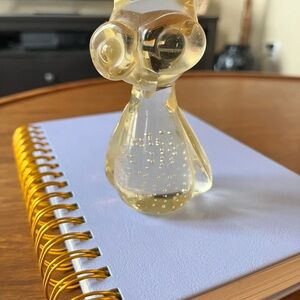 Vintage Yellow Glass Bubble Owl Figurine Decorative Accent